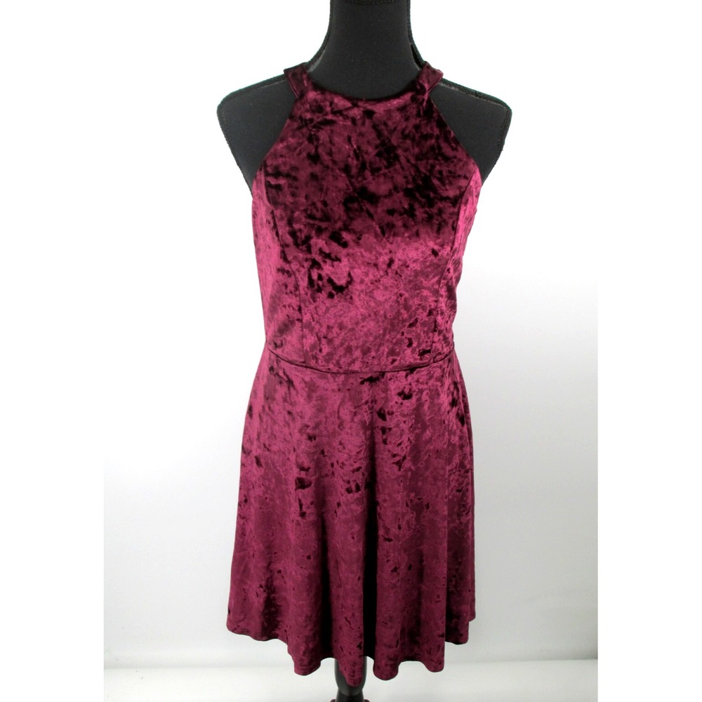 XHILARATION Midi Halter Dress Women Med Burgundy Crush Velvet Gothic Whimsigoth